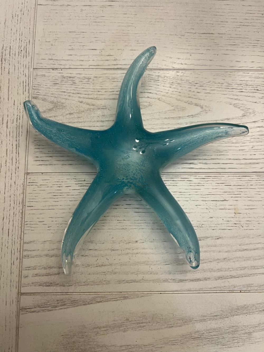 Beachcomber’s Handblown Glass Starfish Sculpture - Teal Home Art Accent